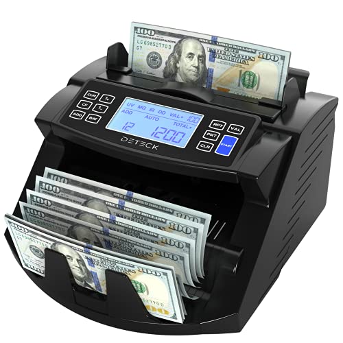 DETECK Hawk Money Counter Machine DT200 Commercial Grade Cash Counter Machine (USD,EUR), Large 4” LCD Display, UV/IR/MG…