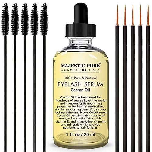 Majestic Pure Castor Oil Eyelash Serum, Pure and Natural, Promotes Natural Eyebrows & Eyelash Growth, Free Set of…